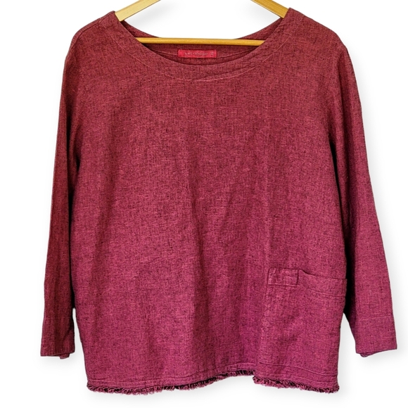 Cut Loose Linen Cotton Blend Top with Pocket Fringe Hem Size XL - Picture 13 of 16